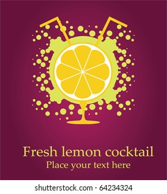 Vector illustration of an lemon in the glass, spray around the fresh juice