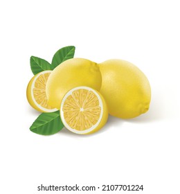 vector illustration lemon with green leaf design template.