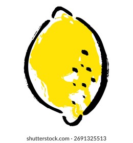 Ilustración vectorial de un limón dibujado a mano con pinceladas amarillas.