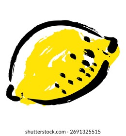 Ilustración vectorial de un limón dibujado a mano con pinceladas amarillas.