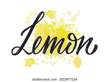 Vector illustration of lemon handwritten text for banner, poster, menu, signage, advertisement, card, package design. Creative lettering for web design or print

