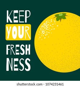 Vector Illustration with Lemon in Hipster Style. Ripe Juicy Citrus Fruit. Stylized Isolated Lemon or Grapefruit for Card, Invitation, Flyer, Design, Brochure, Marketing, Advertising.