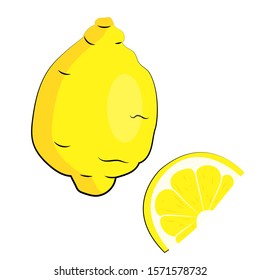Vector illustration of a lemon Isolated on a white background. Illustration of a beautiful lemon. Vector slice of lemon. Whole lemon