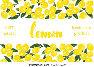 vector illustration of lemon and leaf design with lettering lemon background black and white and fruit and text fresh farm product 100% natural for you EPS10