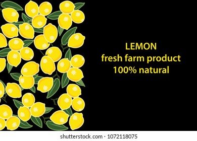 vector illustration of lemon and leaf design background black and white and fruit and text fresh farm product 100% natural EPS10