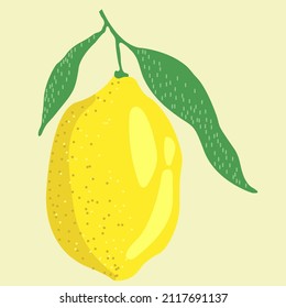 Vector illustration of a lemon with leaves. Flat design style.