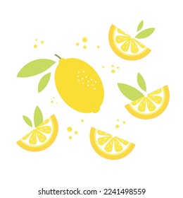 Vector illustration with lemon, leaves and splashes.