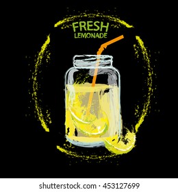 Vector illustration of lemon lemonade with abstract elements.