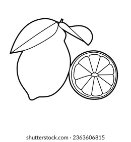 Vector illustration of lemon lineart isolated for coloring on white background