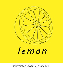 vector illustration of a lemon. Lines art tropical fruit, doodle realistic