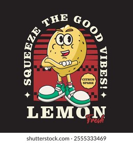 Vector Illustration of Lemon Mascot with Retro Mascot Illustration Available for Tshirt Design