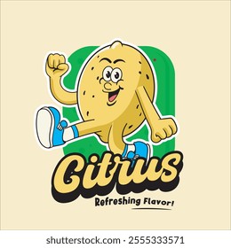 Vector Illustration of Lemon Mascot with Retro Mascot Illustration Available for Logo Badge