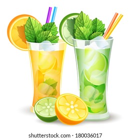 vector illustration of  lemon and orange cocktails and citrus slices