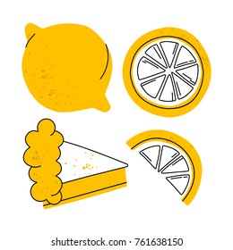 Vector illustration of lemon with slice citrus and cake