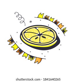 Ilustración vectorial con rebanada de limón. Aislado sobre fondo blanco. Ilustraciones de garabatos.