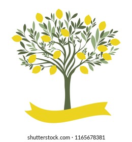 Vector illustration of lemon tree with blank label on white background
