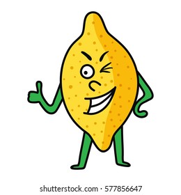vector illustration of a lemon winking and showing thumb up on isolated background