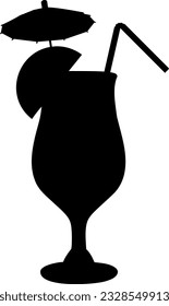 Vector illustration of lemonade with cocktail umbrella, lemon slice and straw. Image of summer cocktail glass with lemon drink in vector. Illustrations of drinks, juices and cocktails.