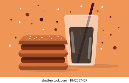 Vector illustration of lemonade Cola and hamburger