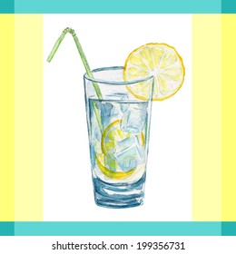 Vector illustration lemonade flat vintage label. Lemonade poster in flat style. 