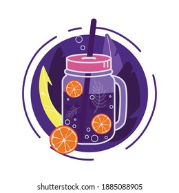 Vector illustration of lemonade in a glass with a straw. Isolated over white background.