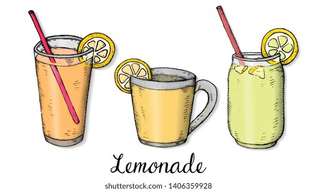 Vector Illustration of Lemonade glasses collection sketch style