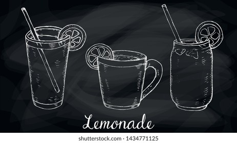 Vector Illustration of Lemonade glasses collection chalkboard sketch style