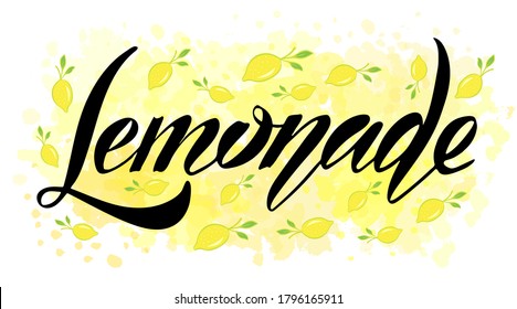 Vector illustration of Lemonade text for logotype, t-shirt, banner, magazine, poster, decoration, postcard. Lemonade calligraphy background. Lemonade ettering. EPS 10. 