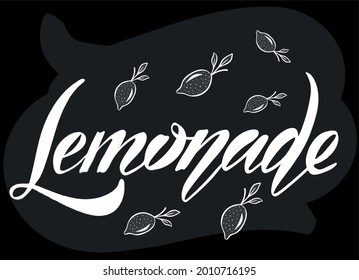 Vector illustration of Lemonade text for logotype, menu, restaurant, chalkboard, banner, poster, decoration, postcard. Lemonade calligraphy background. Lemonade lettering. EPS 10. 