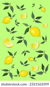 ilustración vectorial, impresión de limones, patrón de fruta