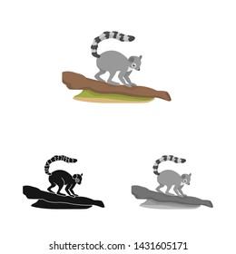 Vector illustration of lemur and monkey sign. Collection of lemur and tree vector icon for stock.