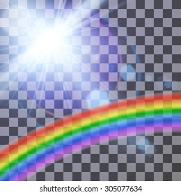Vector illustration of lens flare with rainbow on a transparent background for your design