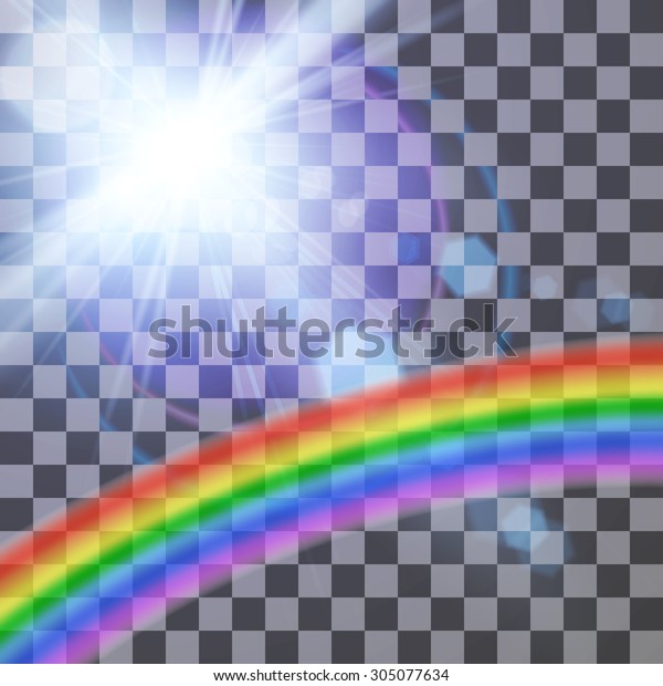 Vector illustration of lens flare with rainbow on a transparent