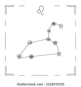 Vector illustration of Leo constellation with flowers and zodiac sign. 