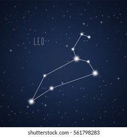 Vector illustration of Leo constellation on the background of starry sky