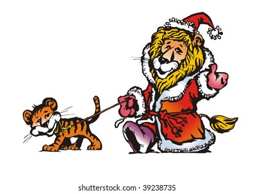 Vector illustration of a leo at costume Santa