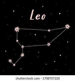 Vector illustration of Leo zodiac sign on a black starry background.