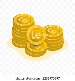 Vector illustration of Leone Sierra Leone coins. gold colored vector for website design. Simple design with transparent background (PNG).