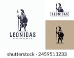 Vector illustration of Leonidas Spartan Warrior Standing Gallantly with Spear and Shield Silhouette for Ancient Military Legion Vintage Rustic Logo Design