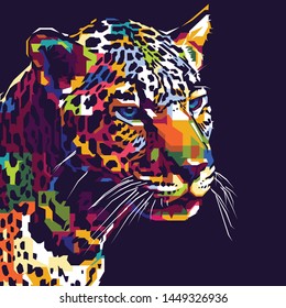vector illustration of a leopard face with  pop art style