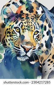 vector illustration of a leopard face  watercolour art style wall art poster