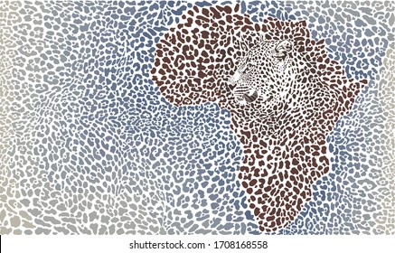 Vector Illustration Leopard Fur and Face on Africa map