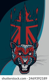 vector illustration of leopard head with british flag