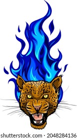 vector illustration of Leopard head with fire.