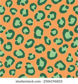 A vector illustration of leopard pattern with bright orange and lime green spots.