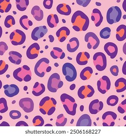 A vector illustration of a leopard pattern in hot pink and purple spots.
