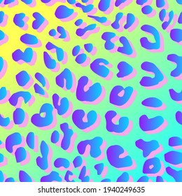 Vector illustration of leopard print in blue neon gradient shades