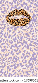 	
vector illustration of leopard print lips on animal print background
