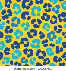 Vector illustration Leopard print seamless background pattern. Yellow and blue animal skin print for textile, wallpaper, wrapping paper and other design. Grunge style.