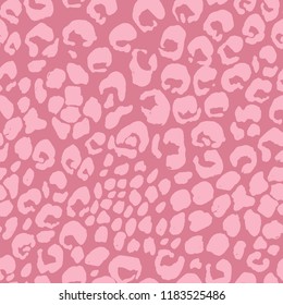 Vector illustration leopard print seamless pattern. Pink hand drawn background.